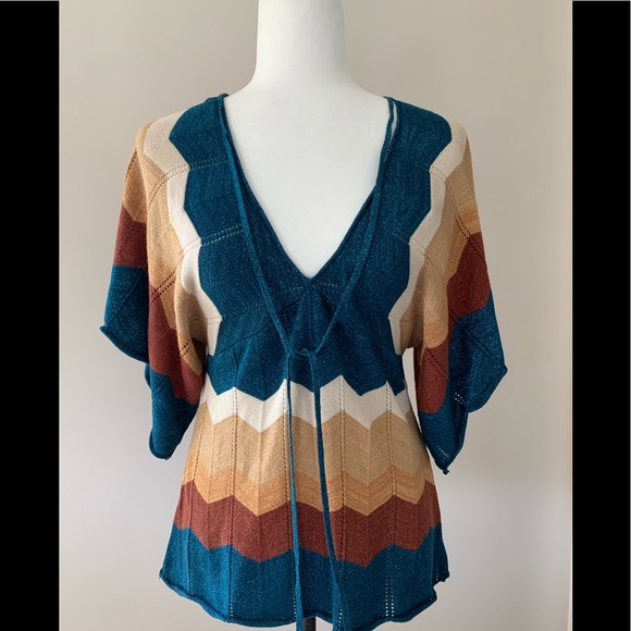 Y2K Metallic sparkle cotton knit bat wing sleeve S - Picture 9 of 14